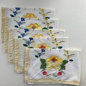 Floral Embroidered Table Linens - White  Yellow Flowers Summer Fun Country